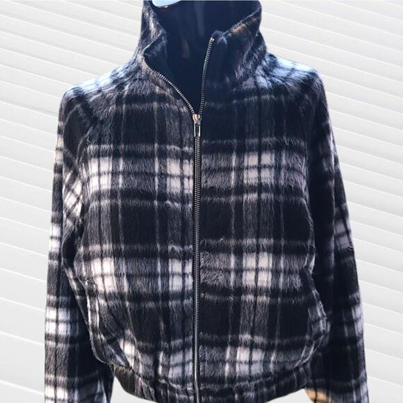 Workshop Republic Black White Plaid Short Teddy Jacket ~ Small, NEW - Picture 3 of 8